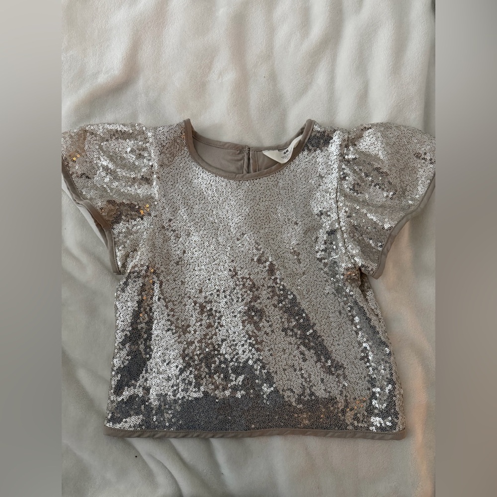 H&M Silver Sequin Kids Shirt with Flutter Sleeve